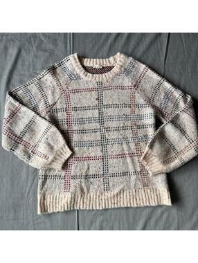 Hem & Thread Womens Size M Cream & Multicolored Crew Neck Long Sleeve Sweater